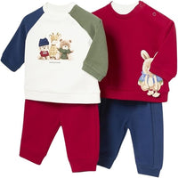 Baby 4er Set Strickpullover Sweater Hose 2653 Weiss/Rot Rot/Blau