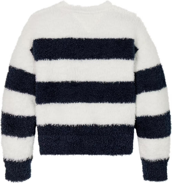 Mädchen Fluffy Stripe Sweater KG0KG08368 Blau Weiss