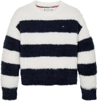 Mädchen Fluffy Stripe Sweater KG0KG08368 Blau Weiss