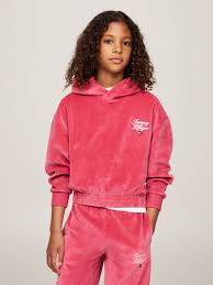 Mädchen TH Script Velour Hoodie KG0KG08192 Pink