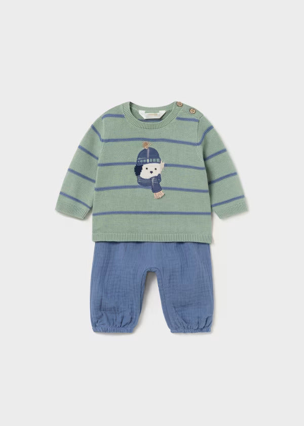 Baby Set Strickpullover Sweater Hose 2517 Grün Blau