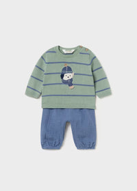 Baby Set Strickpullover Sweater Hose 2517 Grün Blau