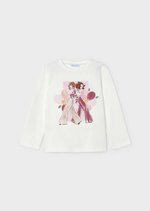 Mädchen Langarmshirt Longsleeve 4067 Creme Rosa