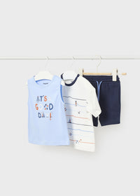 Baby Jungen T-Shirt Tanktop Short Set 1648 Weiss Blau