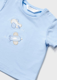Baby Doppel Zweiteiler Shirt Hose 1619 Blau Weiss