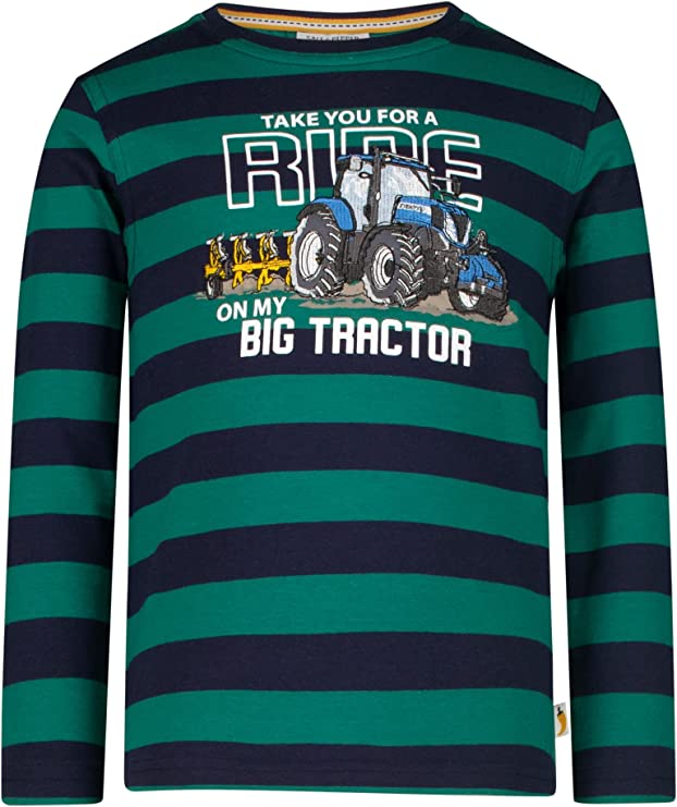 Jungen Langarm Shirt Stripes EMB Tractor 2511 3752 Wood Green