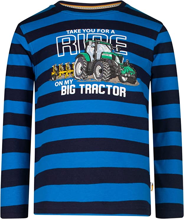 Jungen Langarm Shirt Stripes EMB Tractor Galxy Blue