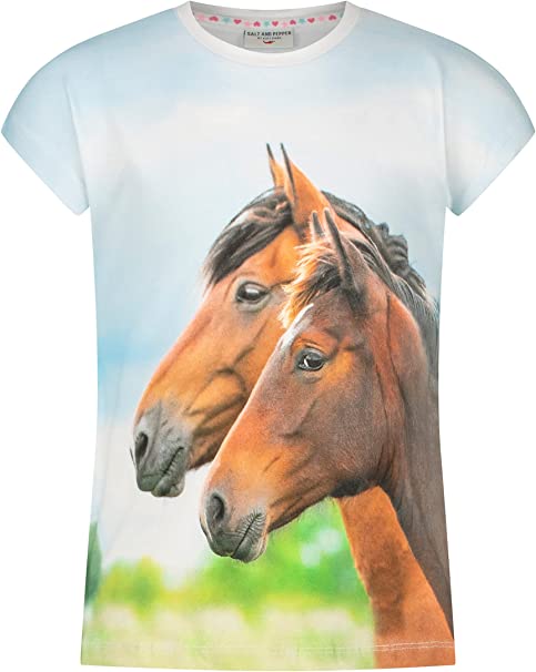 Mädchen T-Shirt Horses Print 33112844 Pastel Blue