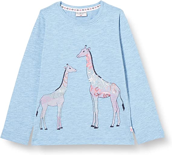 Mädchen Langarm Shirt 25113835 Longsleeve Giraffes Blue Melange