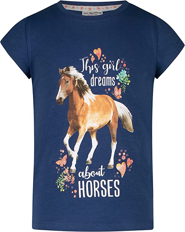 Mädchen T-Shirt 33812889 Horse Print Sequins Ink Blue