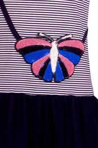 Mädchen Kleid Blau Schmetterling Tasche 931320