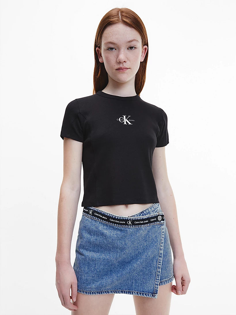 Mädchen T-Shirt Monogram Rib Top IG0IG01354 ck Black