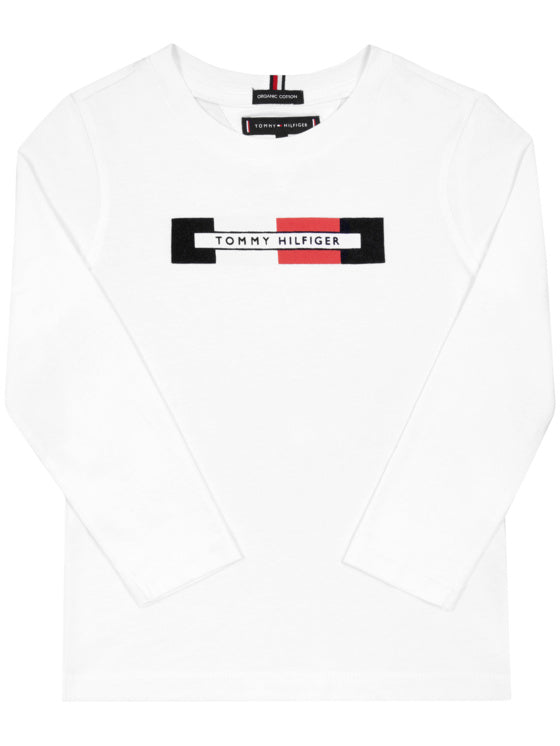 Jungen Langarm Shirt Essential Hilfiger Logo Tee L/S KB0KB05125 White